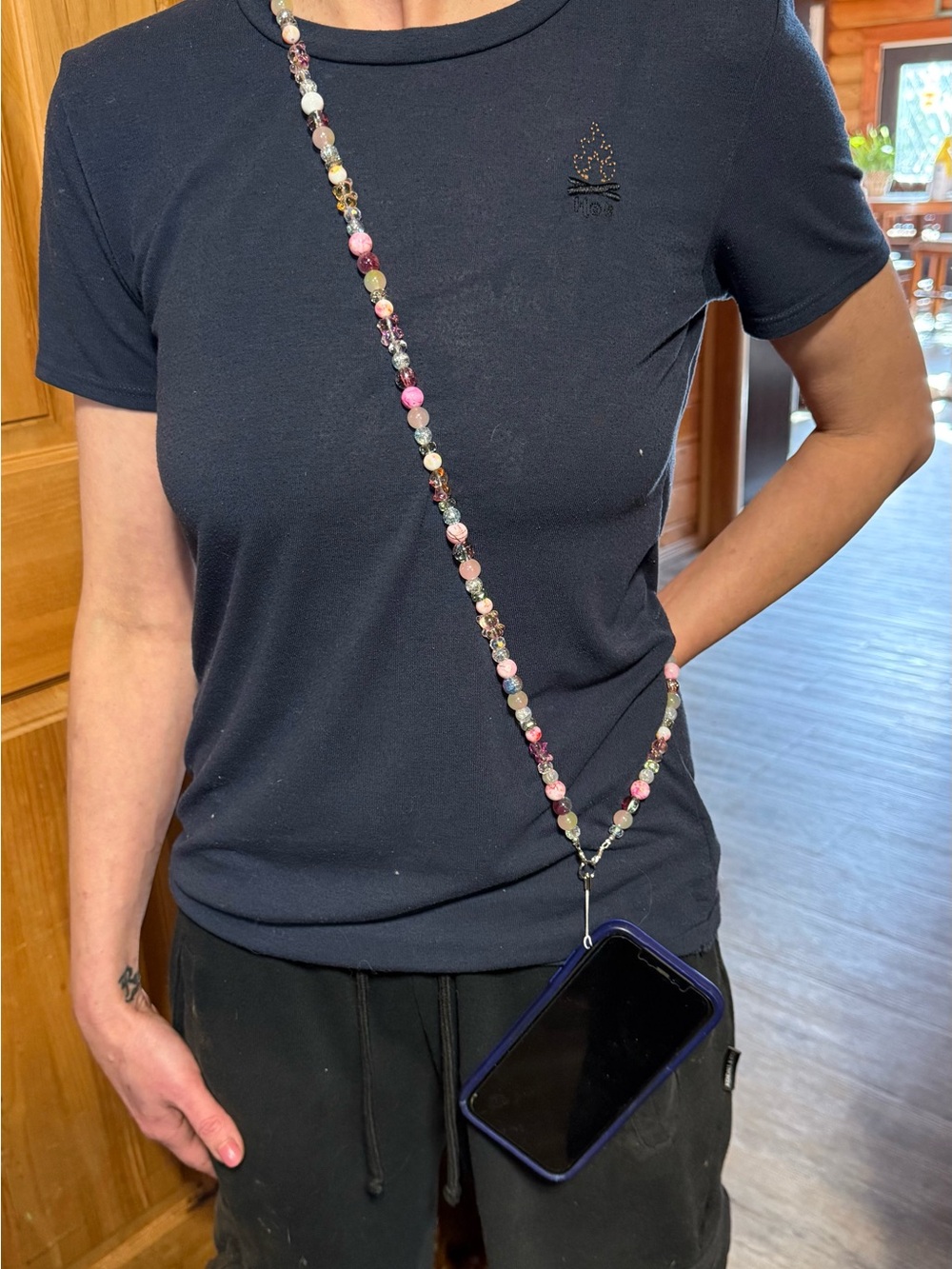 Beaded Pink Multi-Color Cross Body Phone Lanyard